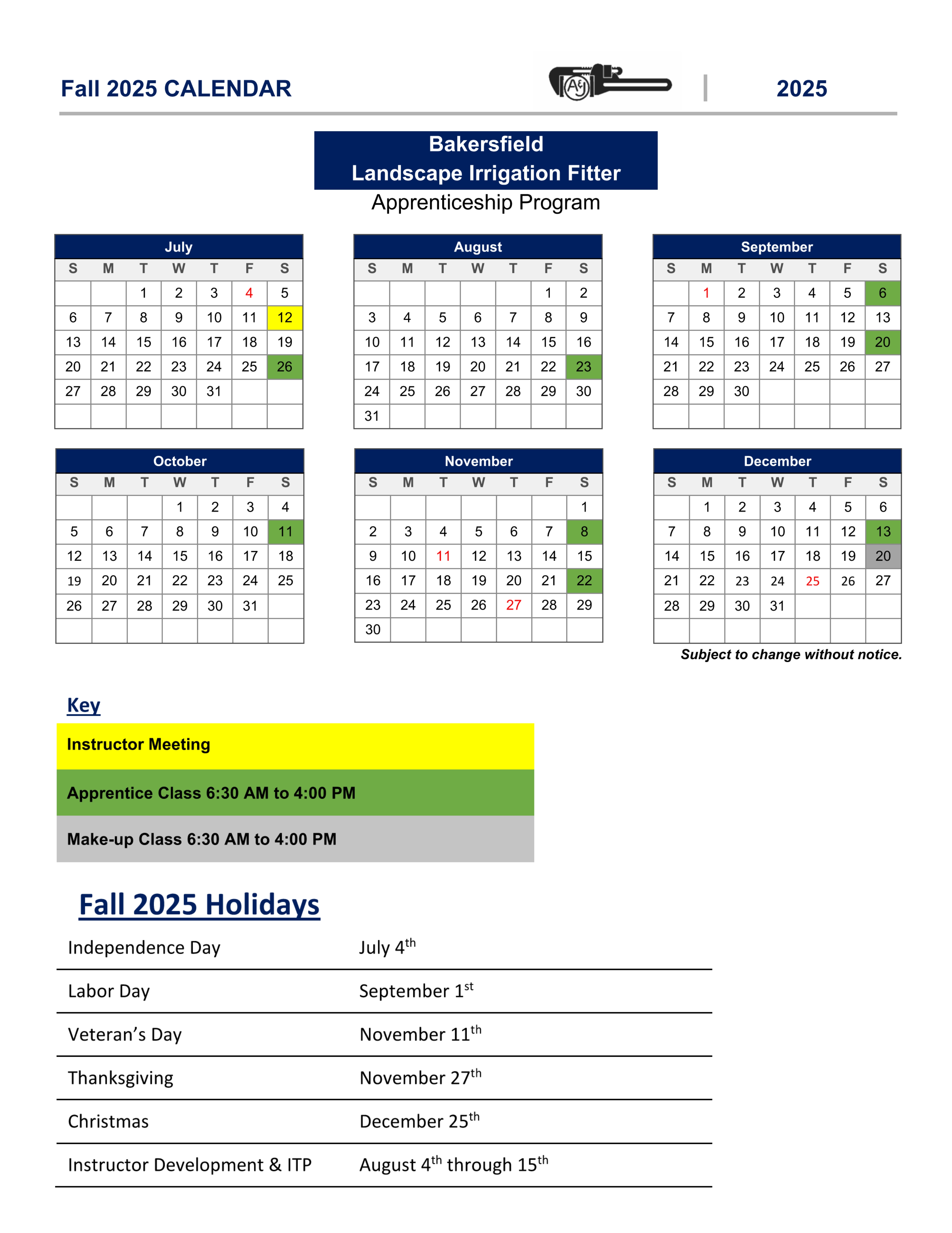 Bakersfield Fall 2025 Landscape Fitter Calendar