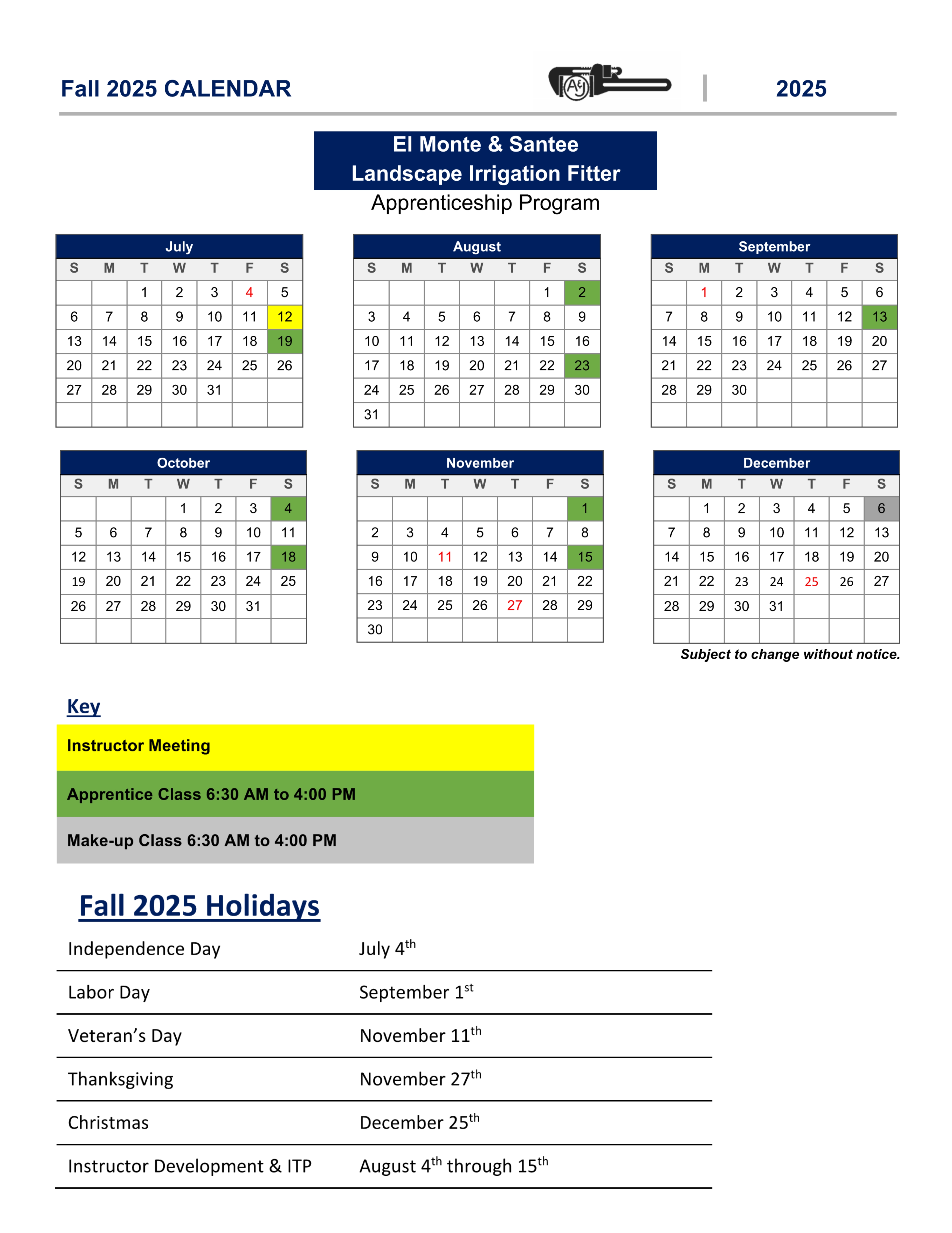 El Monte & Santee Fall 2025 Landscape Fitter Calendar