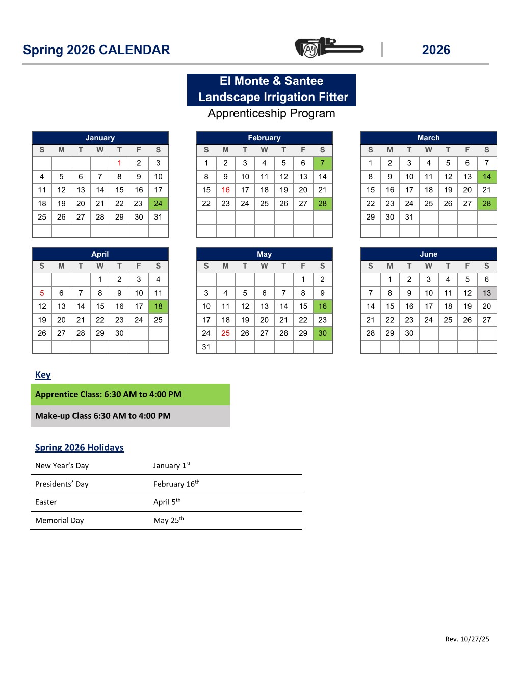 El Monte & Santee Spring 2026 Landscape Fitter Calendar