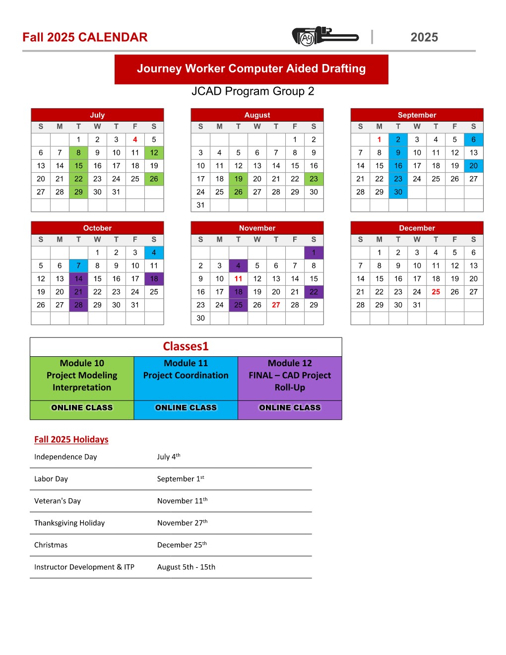 Fall 2025 Group 2 Calendar - Journey Worker Computer Aided Drafting