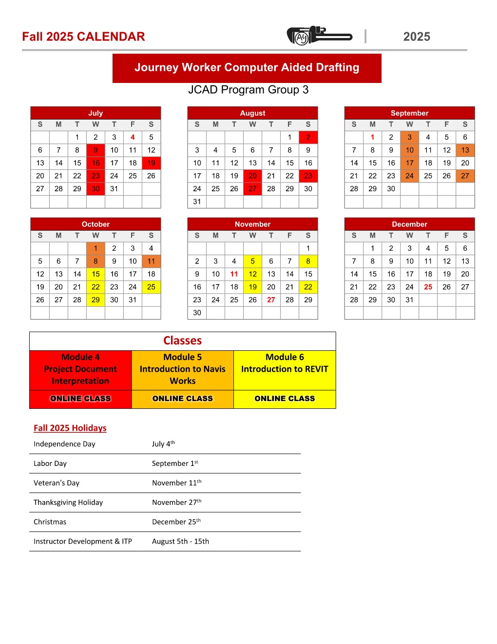 Fall 2025 Group 3 Calendar - Journey Worker Computer Aided Drafting