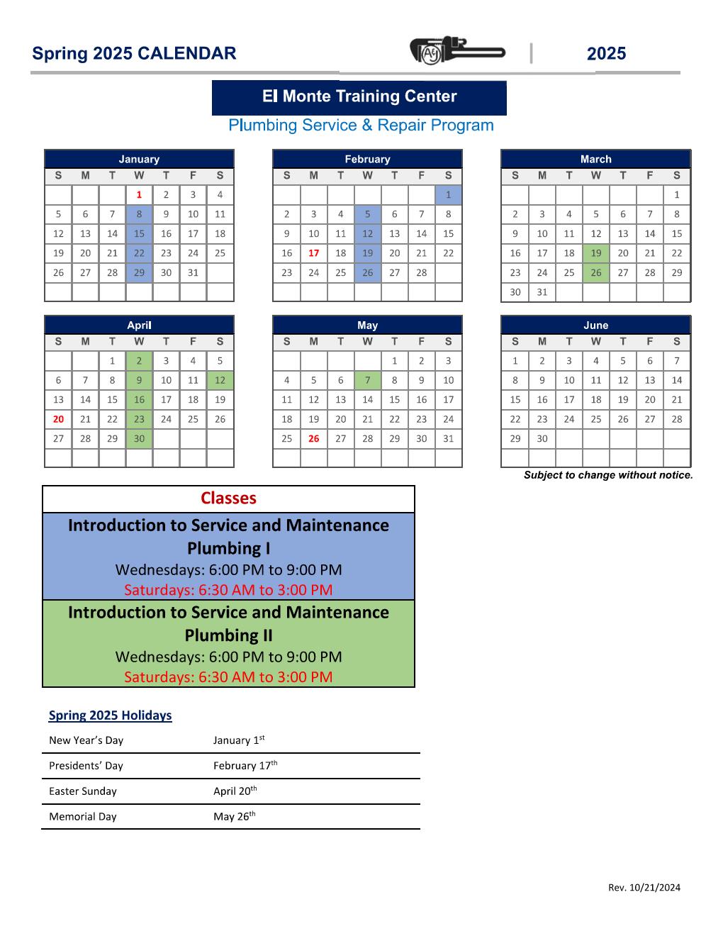 Spring Service & Repair Calendar for El Monte