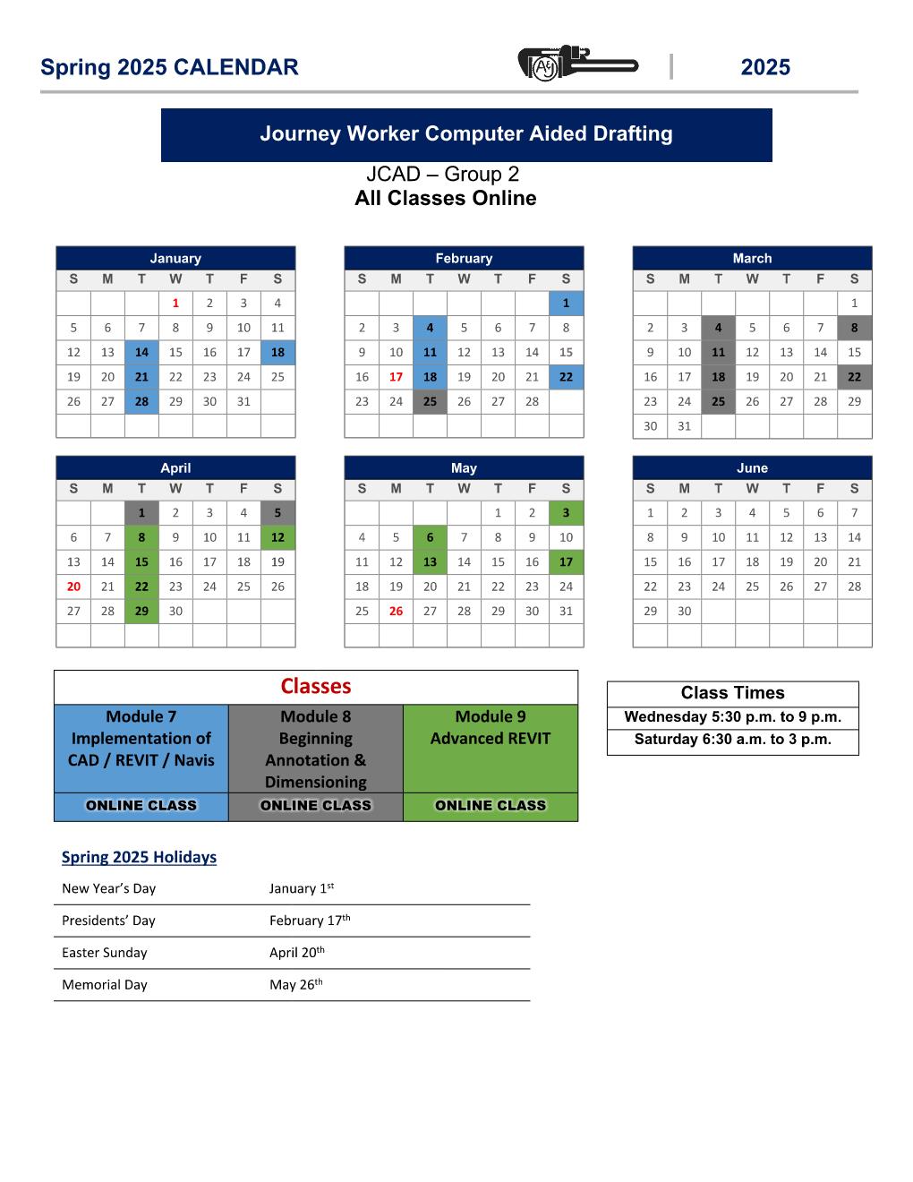 Spring 2025 Group 2 Calendar - Journey Worker Computer Aided Drafting