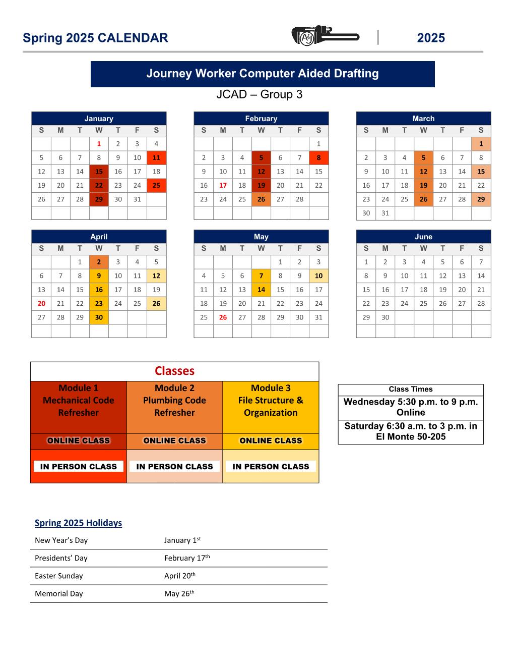 Spring 2025 Group 3 Calendar - Journey Worker Computer Aided Drafting