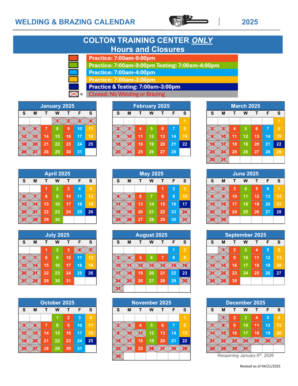 Colton - Spring 2025 Welding Calendar