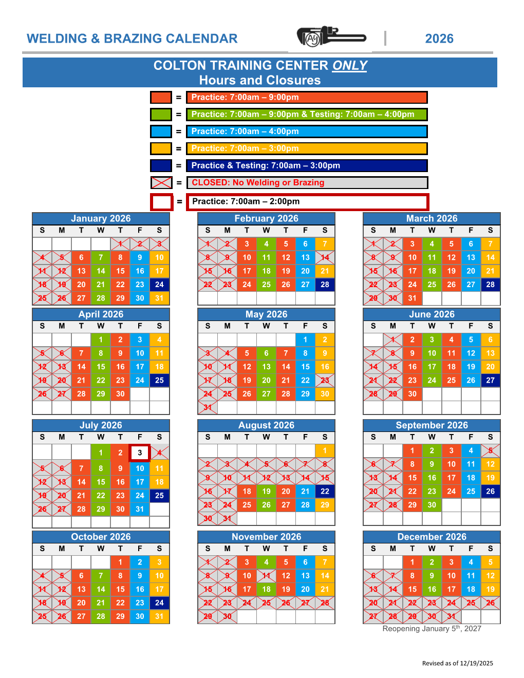 Colton - 2026 Welding Calendar